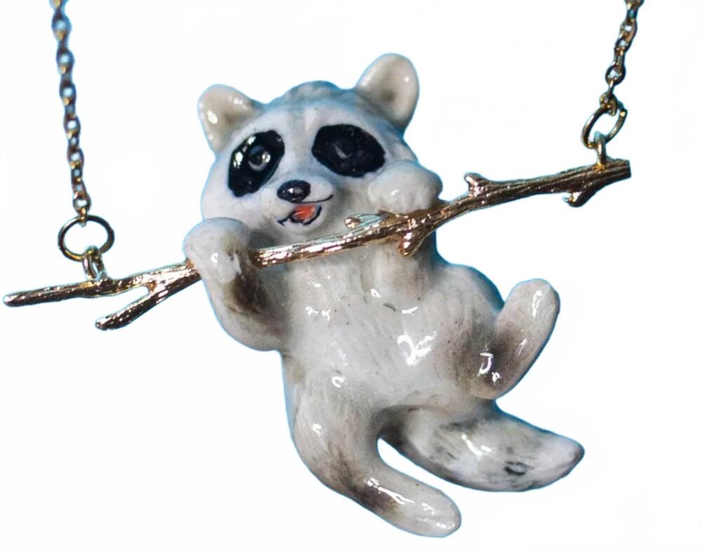 NEW CAMP HOLLOW women's animal pendant necklaces in rascal raccoon